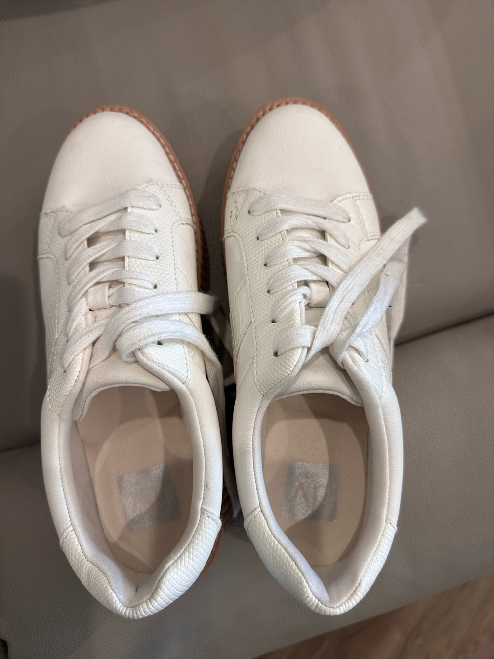 DV by Dolce Vita White Leather Platform Sneakers with Tan Trim